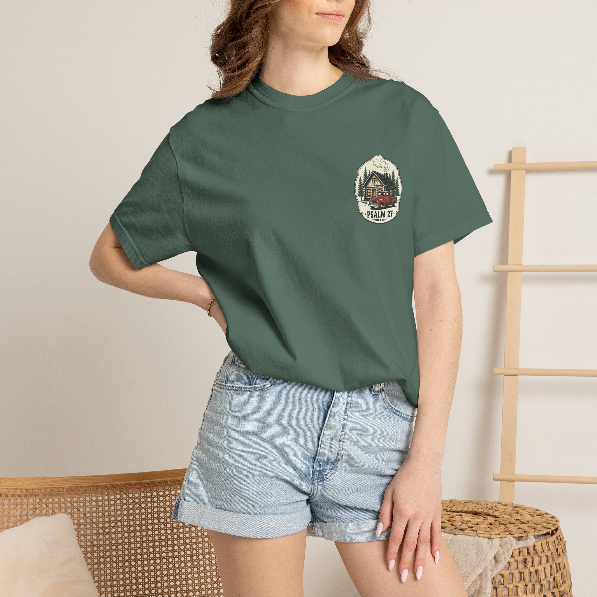 Psalm 27 Cabin and Truck Patch T-Shirt