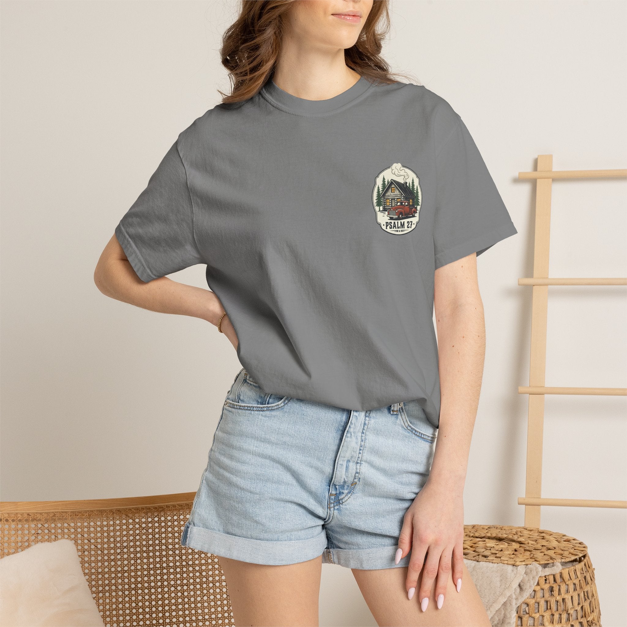 Psalm 27 Cabin and Truck Patch T-Shirt